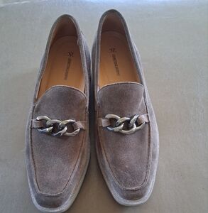 Johnston & Murphy Brown Suede Loafers with Chain Accent